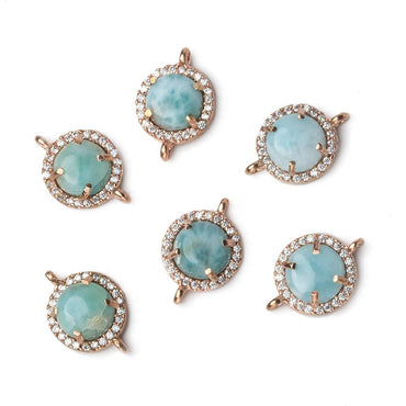 11mm Rose Gold Bezel White CZ and Larimar Coin Connector 1 focal piece (ONLINE ORDER ONLY)