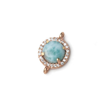 11mm Rose Gold Bezel White CZ and Larimar Coin Connector 1 focal piece (ONLINE ORDER ONLY)