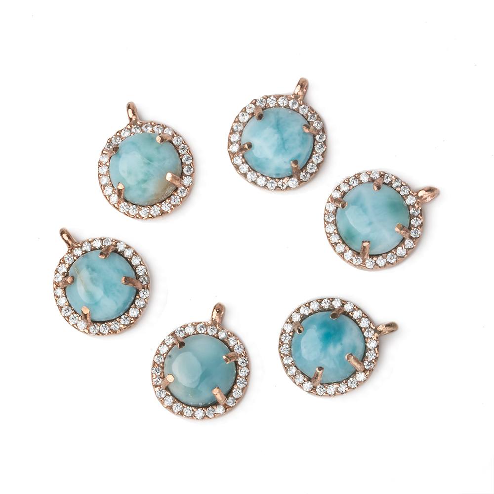 11mm Rose Gold Bezel White CZ and Larimar Coin Pendant 1 focal piece (ONLINE ORDER ONLY)