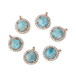 11mm Rose Gold Bezel White CZ and Larimar Coin Pendant 1 focal piece (ONLINE ORDER ONLY)