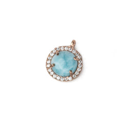 11mm Rose Gold Bezel White CZ and Larimar Coin Pendant 1 focal piece (ONLINE ORDER ONLY)