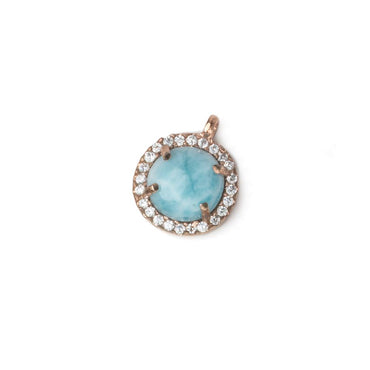11mm Rose Gold Bezel White CZ and Larimar Coin Pendant 1 focal piece (ONLINE ORDER ONLY)