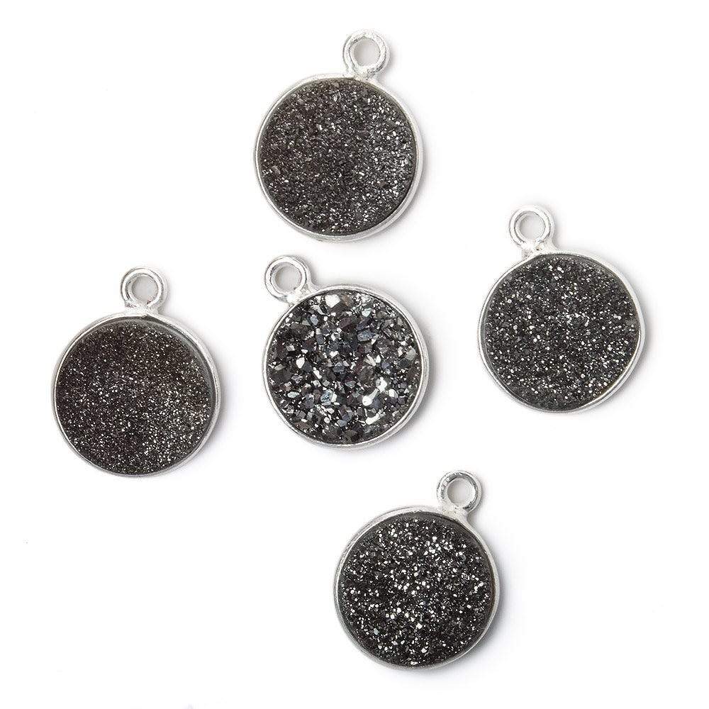 11mm Silver .925 Bezel Metallic Platinum Drusy Coin Pendant  1 piece (ONLINE ORDER ONLY)