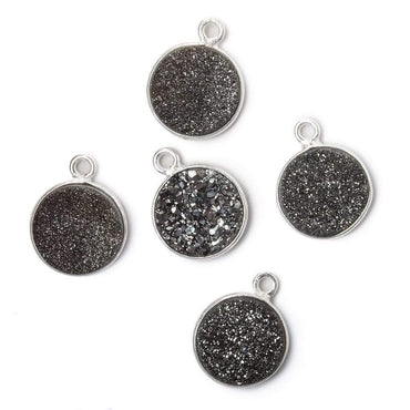 11mm Silver .925 Bezel Metallic Platinum Drusy Coin Pendant  1 piece (ONLINE ORDER ONLY)