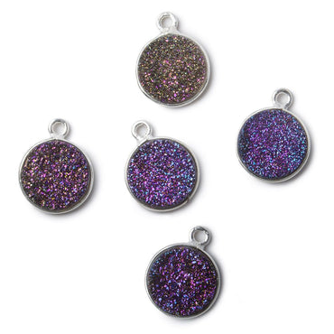 11mm Silver .925 Bezel Mystic Peacock Drusy Coin Pendant 1 piece (ONLINE ORDER ONLY)