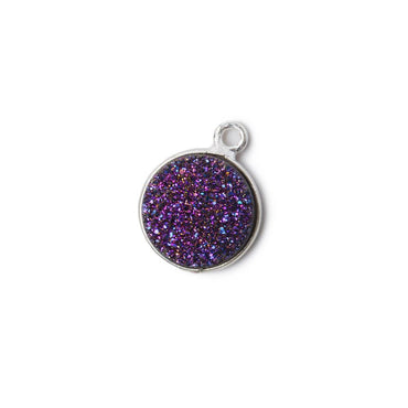 11mm Silver .925 Bezel Mystic Peacock Drusy Coin Pendant 1 piece (ONLINE ORDER ONLY)