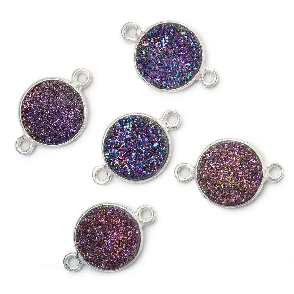 11mm Silver .925 Bezel Mystic Peacock Drusy Drusy Coin Connector 1 piece (ONLINE ORDER ONLY)