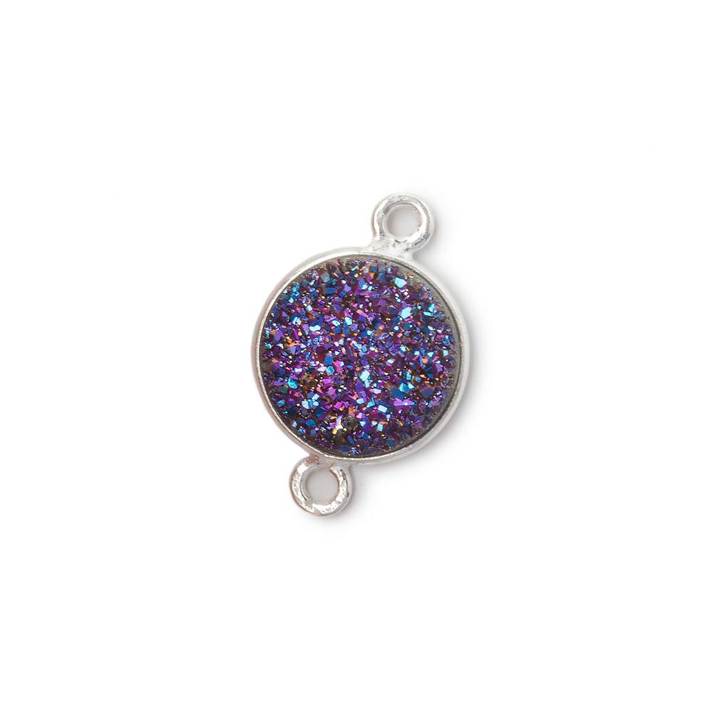 11mm Silver .925 Bezel Mystic Peacock Drusy Drusy Coin Connector 1 piece (ONLINE ORDER ONLY)