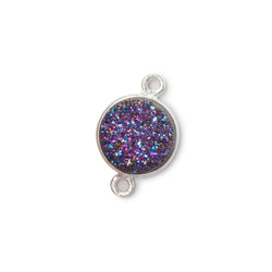 11mm Silver .925 Bezel Mystic Peacock Drusy Drusy Coin Connector 1 piece (ONLINE ORDER ONLY)