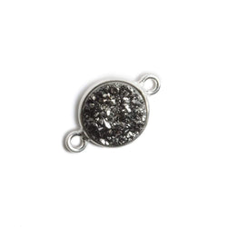 11mm Silver Bezel Metallic Black Drusy Coin 2 ring Connector 1 piece (ONLINE ORDER ONLY)