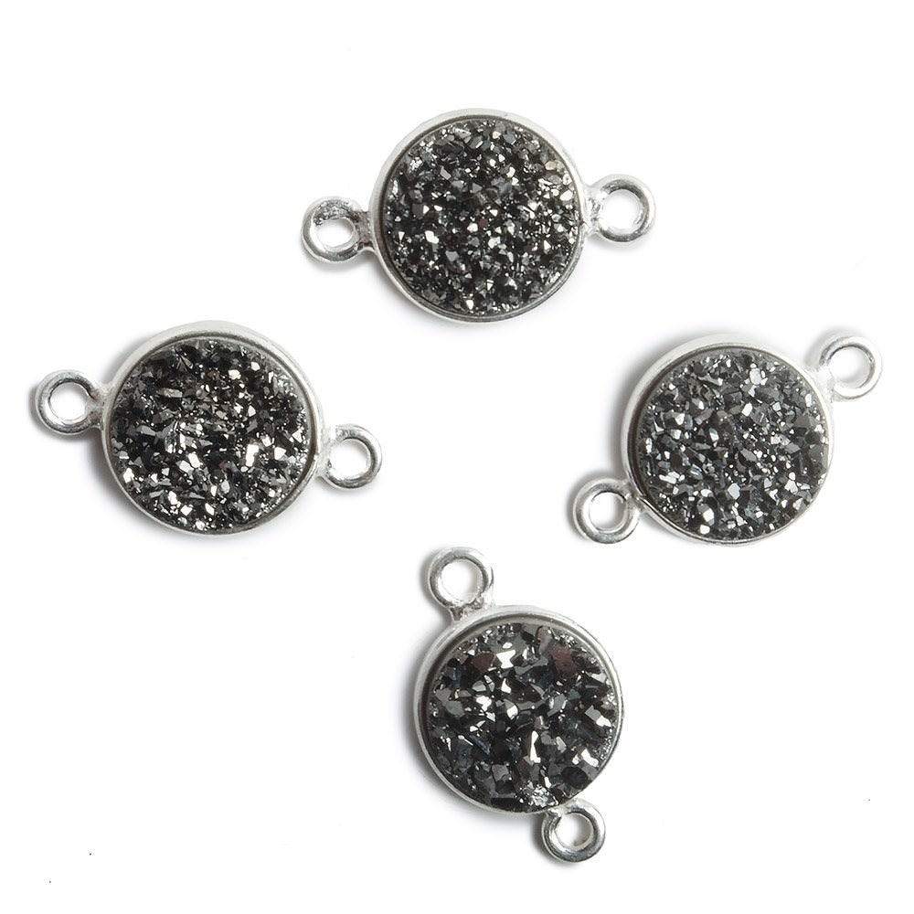 11mm Silver Bezel Metallic Black Drusy Coin 2 ring Connector 1 piece (ONLINE ORDER ONLY)