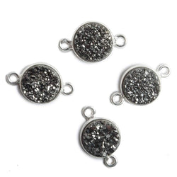 11mm Silver Bezel Metallic Black Drusy Coin 2 ring Connector 1 piece (ONLINE ORDER ONLY)