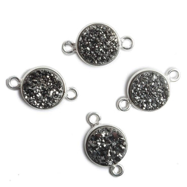 11mm Silver Bezel Metallic Black Drusy Coin 2 ring Connector 1 piece (ONLINE ORDER ONLY)