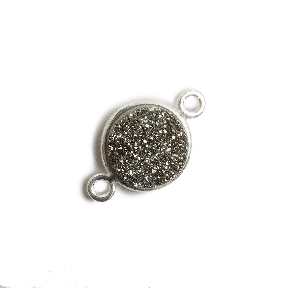 11mm Silver Bezel Metallic Platinum Drusy Coin 2 ring Connector 1 piece (ONLINE ORDER ONLY)
