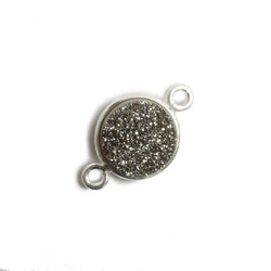 11mm Silver Bezel Metallic Platinum Drusy Coin 2 ring Connector 1 piece (ONLINE ORDER ONLY)