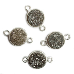 11mm Silver Bezel Metallic Platinum Drusy Coin 2 ring Connector 1 piece (ONLINE ORDER ONLY)