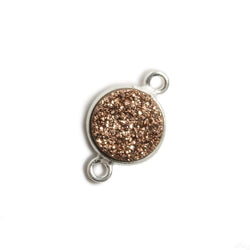 11mm Silver Bezel Metallic Rose Drusy Coin 2 ring Connector 1 piece (ONLINE ORDER ONLY)