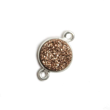 11mm Silver Bezel Metallic Rose Drusy Coin 2 ring Connector 1 piece (ONLINE ORDER ONLY)