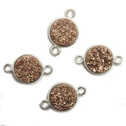 11mm Silver Bezel Metallic Rose Drusy Coin 2 ring Connector 1 piece (ONLINE ORDER ONLY)