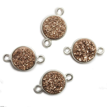 11mm Silver Bezel Metallic Rose Drusy Coin 2 ring Connector 1 piece (ONLINE ORDER ONLY)