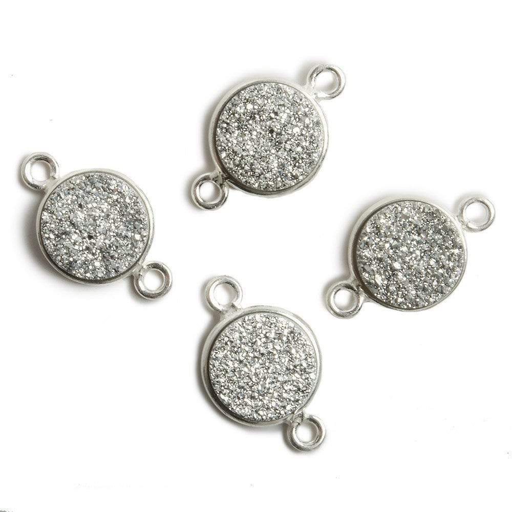 11mm Silver Bezel Metallic Silver Drusy Coin 2 ring Connector 1 piece (ONLINE ORDER ONLY)