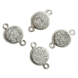 11mm Silver Bezel Metallic Silver Drusy Coin 2 ring Connector 1 piece (ONLINE ORDER ONLY)