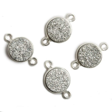 11mm Silver Bezel Metallic Silver Drusy Coin 2 ring Connector 1 piece (ONLINE ORDER ONLY)