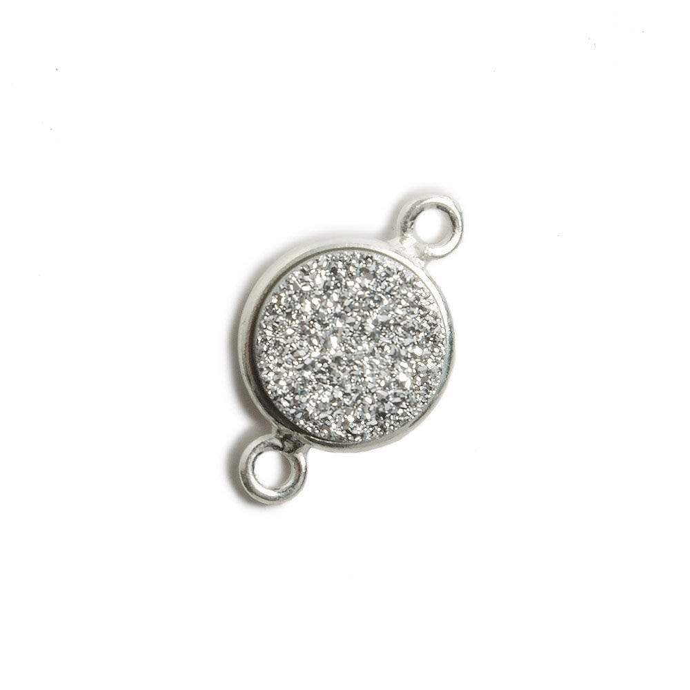 11mm Silver Bezel Metallic Silver Drusy Coin 2 ring Connector 1 piece (ONLINE ORDER ONLY)