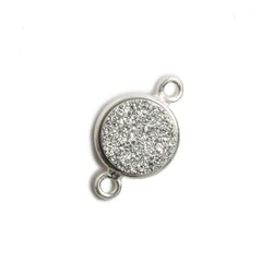 11mm Silver Bezel Metallic Silver Drusy Coin 2 ring Connector 1 piece (ONLINE ORDER ONLY)