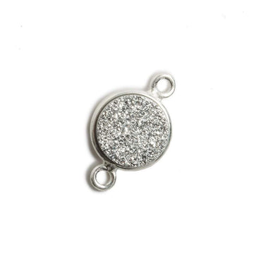 11mm Silver Bezel Metallic Silver Drusy Coin 2 ring Connector 1 piece (ONLINE ORDER ONLY)