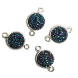 11mm Silver Bezel Mystic Mermaid Green Drusy Coin Connector 1 piece (ONLINE ORDER ONLY)