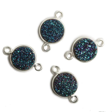 11mm Silver Bezel Mystic Mermaid Green Drusy Coin Connector 1 piece (ONLINE ORDER ONLY)