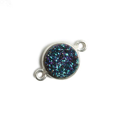 11mm Silver Bezel Mystic Mermaid Green Drusy Coin Connector 1 piece (ONLINE ORDER ONLY)