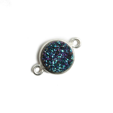 11mm Silver Bezel Mystic Mermaid Green Drusy Coin Connector 1 piece (ONLINE ORDER ONLY)