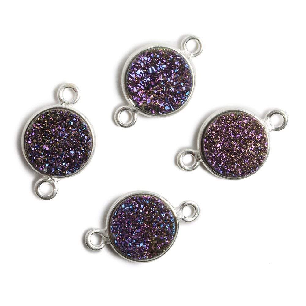 11mm Silver Bezel Mystic Purple Drusy Coin 2 ring Connector 1 piece (ONLINE ORDER ONLY)