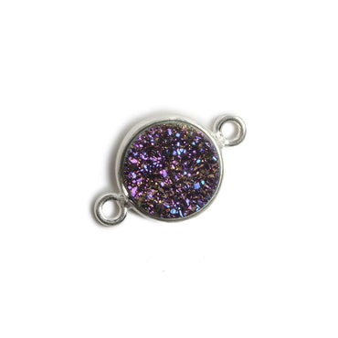 11mm Silver Bezel Mystic Purple Drusy Coin 2 ring Connector 1 piece (ONLINE ORDER ONLY)