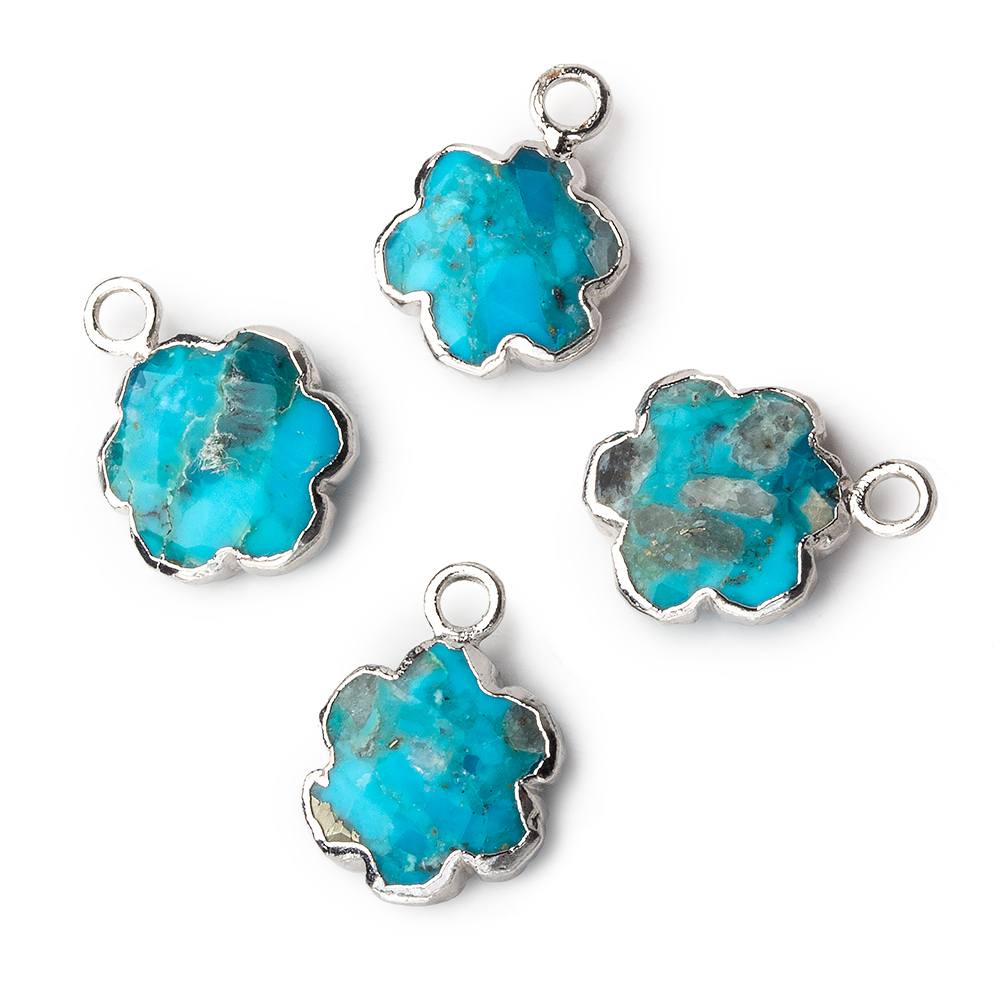 11mm Silver Leafed  Turquoise Faceted Quatrafoil Focal Pendant (ONLINE ORDER ONLY)