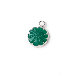 11mm Silver Leafed Green Onyx Carved Floral Coin Focal Pendant 1 piece (ONLINE ORDER ONLY)