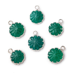 11mm Silver Leafed Green Onyx Carved Floral Coin Focal Pendant 1 piece (ONLINE ORDER ONLY)