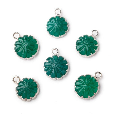 11mm Silver Leafed Green Onyx Carved Floral Coin Focal Pendant 1 piece (ONLINE ORDER ONLY)