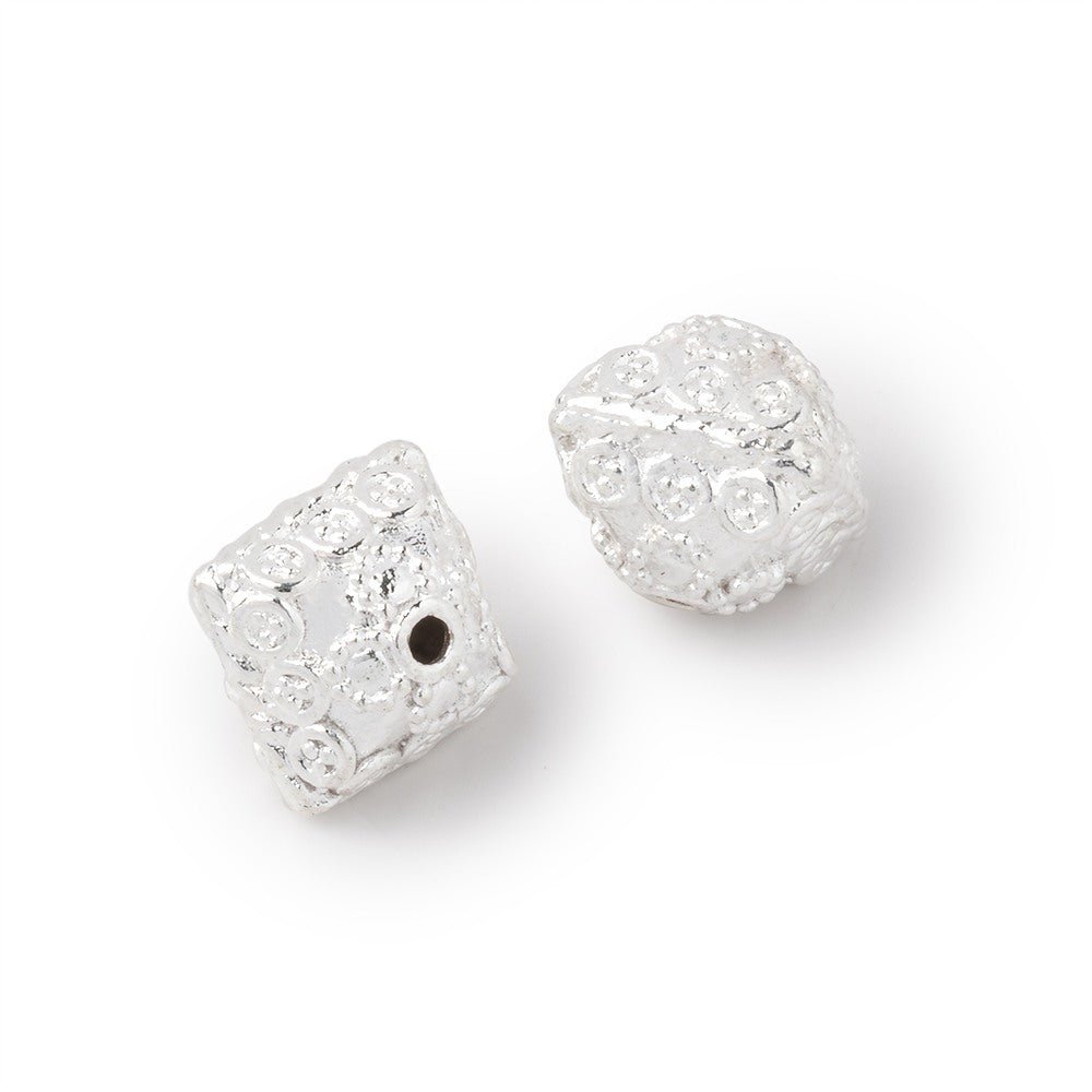 11mm Silver Plated Copper Bali Design Bipyramid Set of 2 Beads (ONLINE ORDER ONLY)