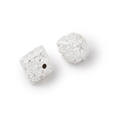 11mm Silver Plated Copper Bali Design Bipyramid Set of 2 Beads (ONLINE ORDER ONLY)
