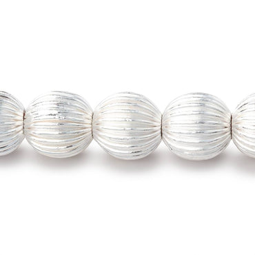 11mm Silver Plated Corrugated Round Beads 8 inch 19 pieces (ONLINE ORDER ONLY)