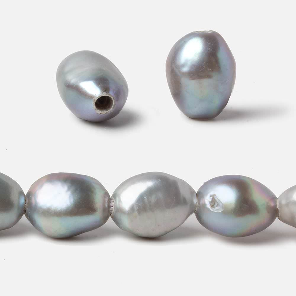 11mm Stainless Steel Silver Baroque Large Hole Freshwater Pearls 15 inch 30 pcs (ONLINE ORDER ONLY)