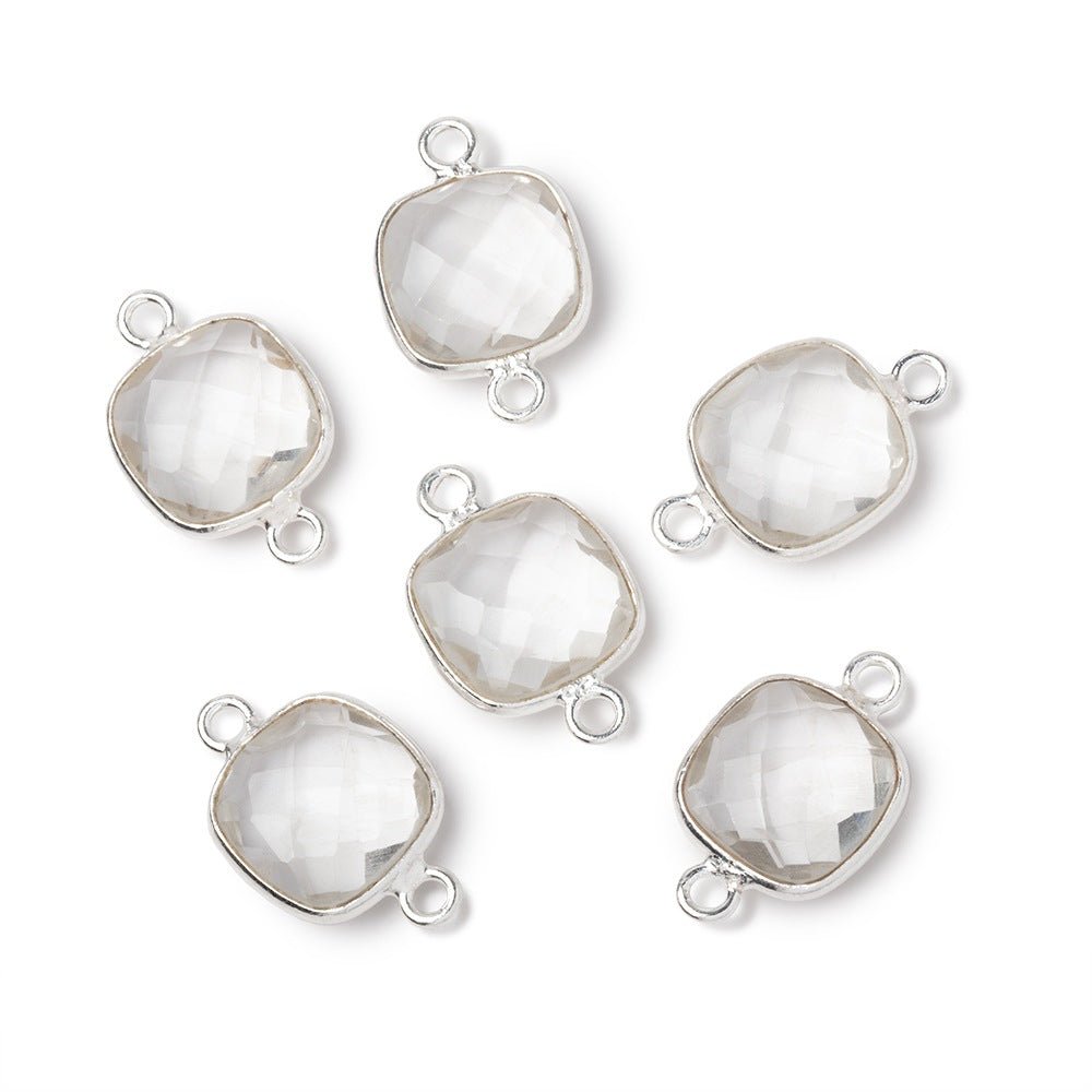 11mm Sterling Silver Bezel Crystal Quartz Faceted Cushion Connector 1 piece (ONLINE ORDER ONLY)