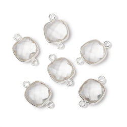 11mm Sterling Silver Bezel Crystal Quartz Faceted Cushion Connector 1 piece (ONLINE ORDER ONLY)