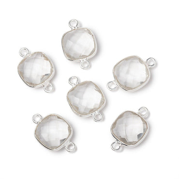 11mm Sterling Silver Bezel Crystal Quartz Faceted Cushion Connector 1 piece (ONLINE ORDER ONLY)