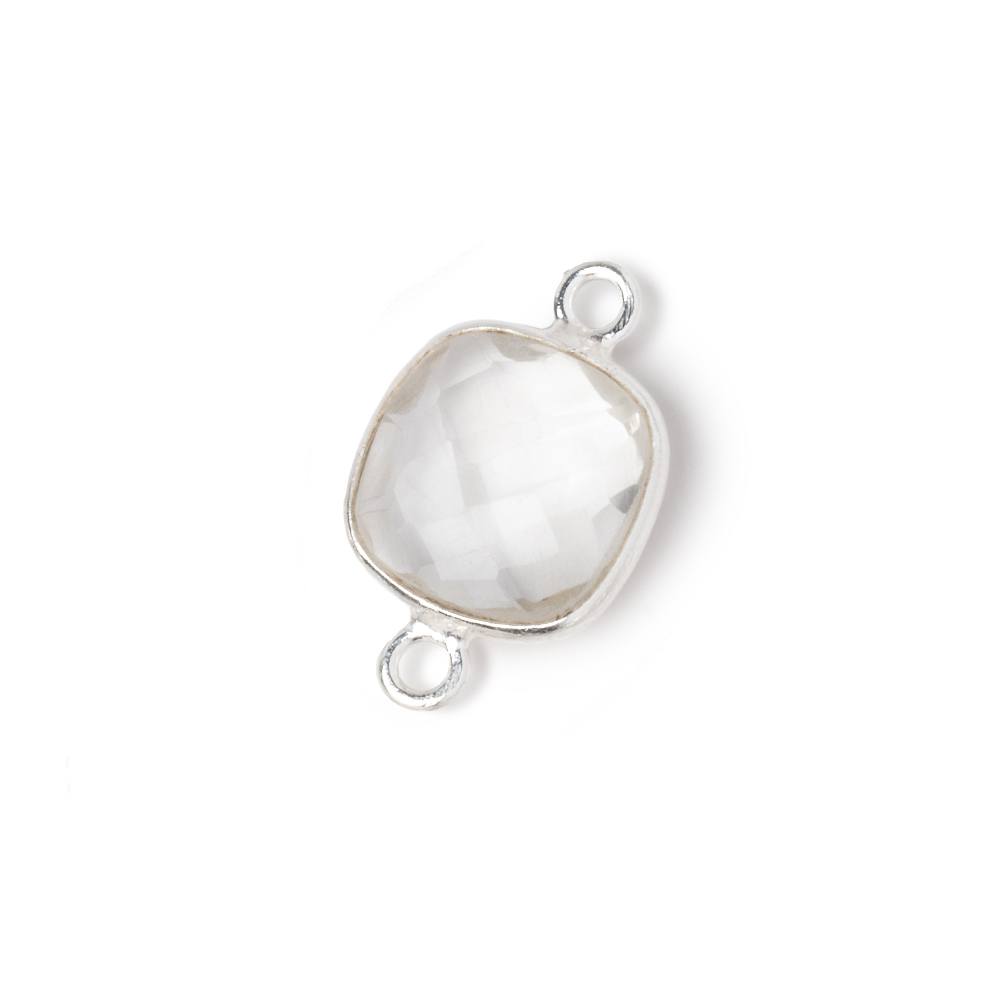 11mm Sterling Silver Bezel Crystal Quartz Faceted Cushion Connector 1 piece (ONLINE ORDER ONLY)