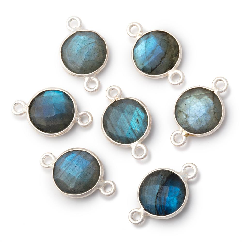 11mm Sterling Silver Bezel Labradorite Faceted Coin Connector 1 piece (ONLINE ORDER ONLY)