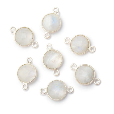 11mm Sterling Silver Bezel Rainbow Moonstone Faceted Coin 1 Connector (ONLINE ORDER ONLY)